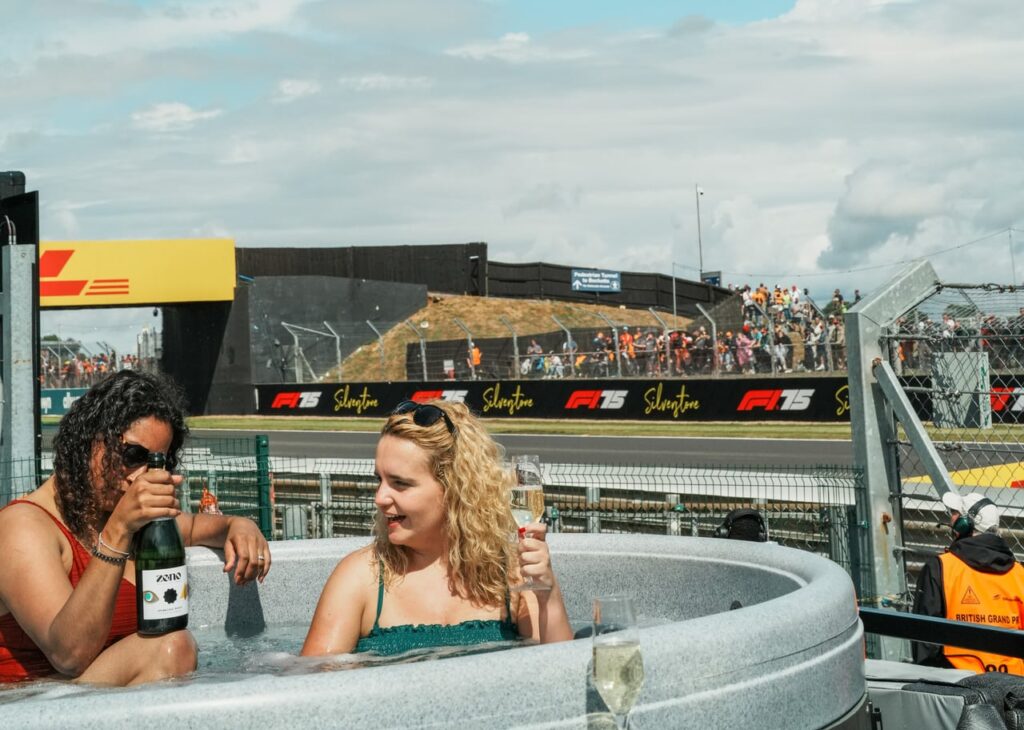 Luxury commercial hot tub hire UK, HSG282 compliant spa experience with champagne