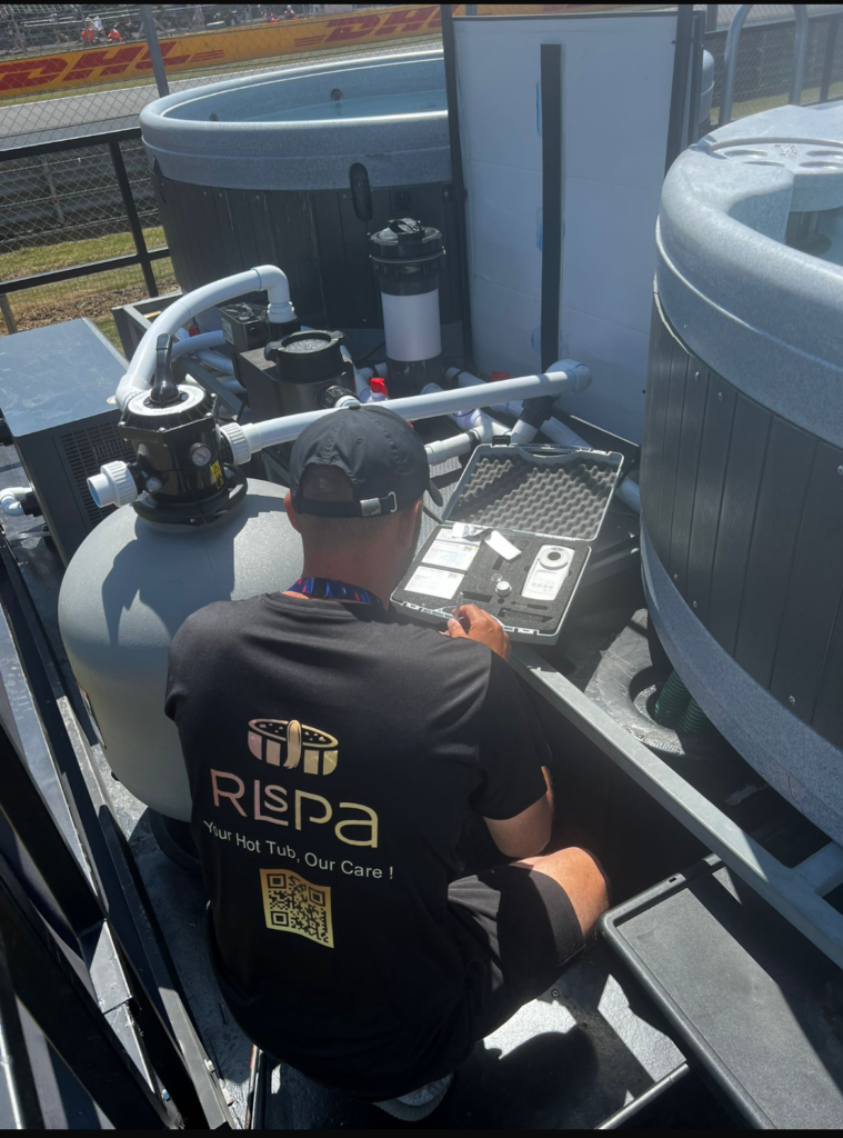 RL Spa technician managing commercial hot tub hire UK setup and maintenance HSG282 compliant